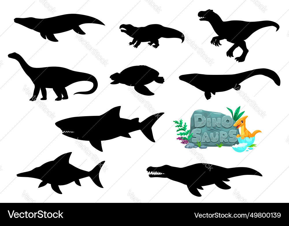 Cartoon dinosaurs reptiles character silhouettes Cartoon dinosaurs reptiles character silhouettes Vector Image