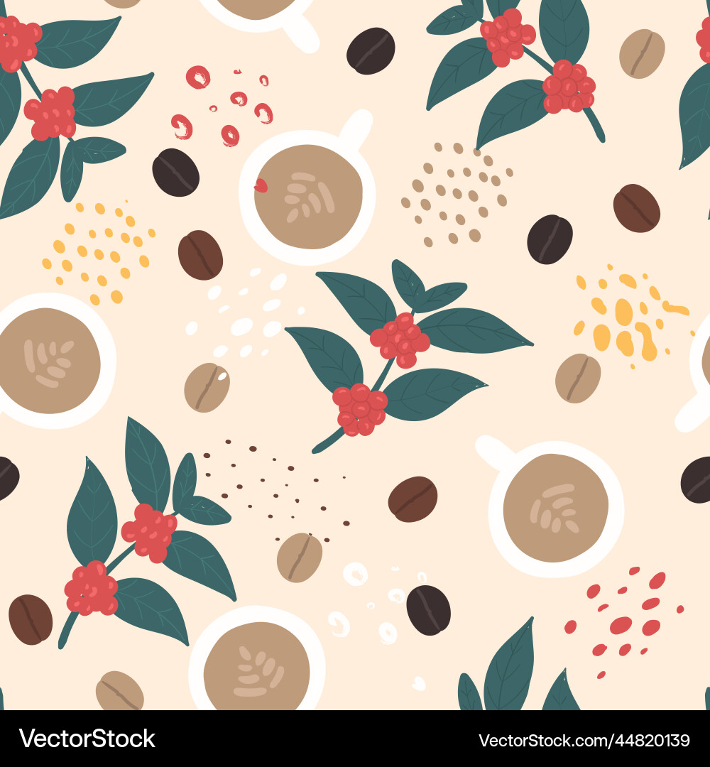 Coffee and abstract elementsseamless pattern vector image