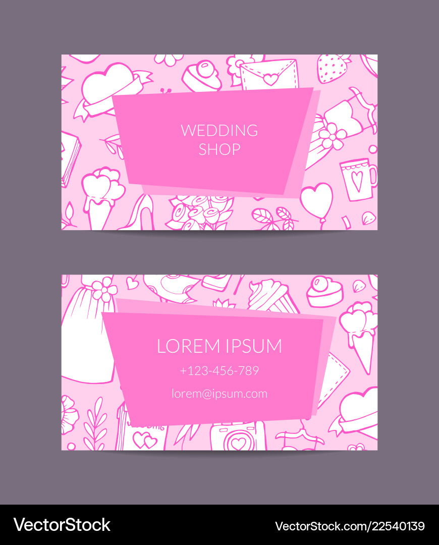 Doodle wedding elements business card Doodle wedding elements business card vector image