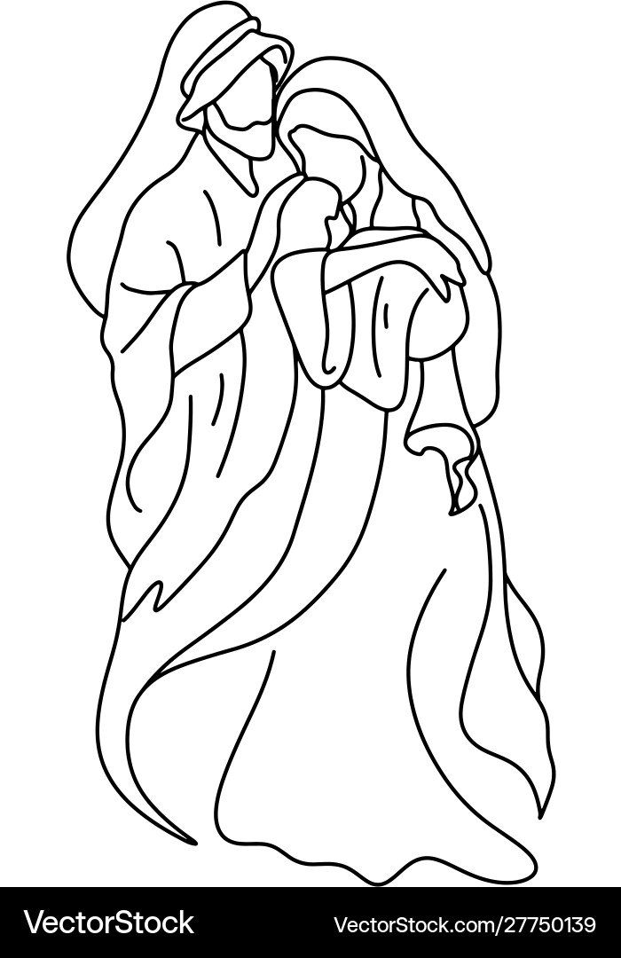 Nativity Scene: Joseph, Mary, and Baby Jesus Vector Image