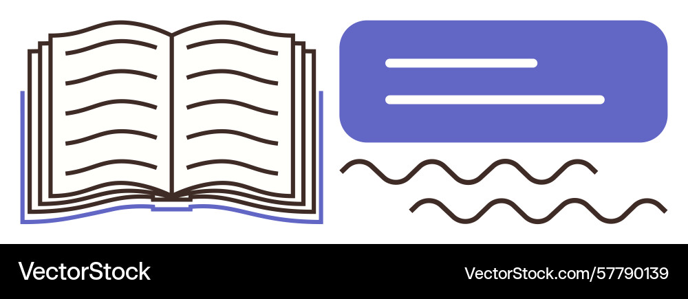 Open book with textbox and wavy lines representing Vector Image