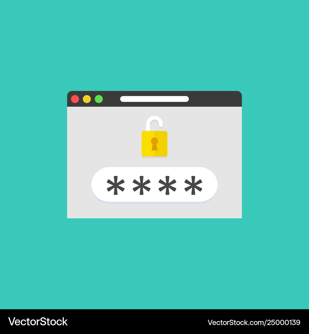 Password field with open lock in browser window Password field with open lock in browser window vector image
