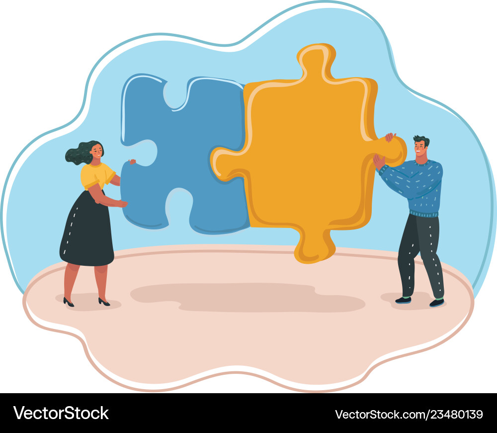 People hold puzzle pieces People hold puzzle pieces vector image