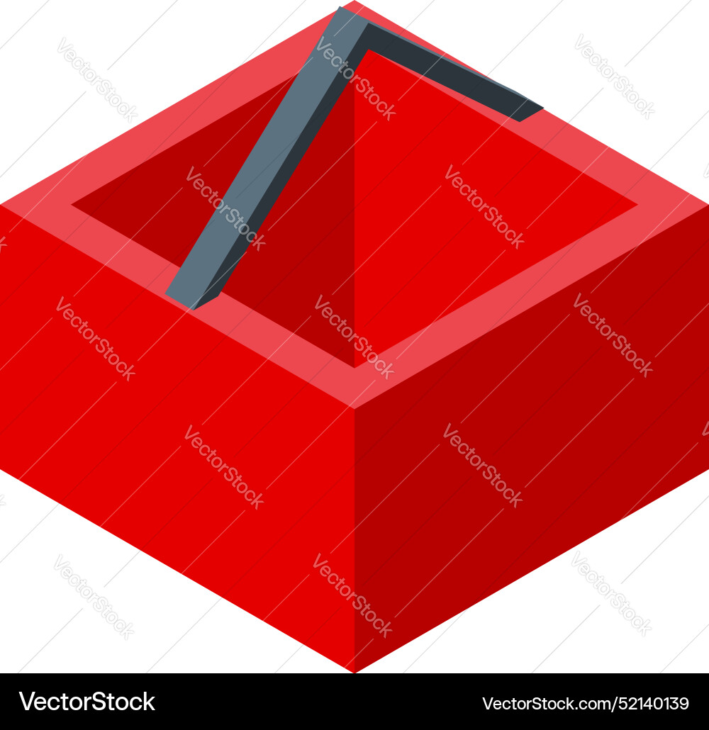 Red open box with handle sticking out isometric Red open box with handle sticking out isometric Vector Image