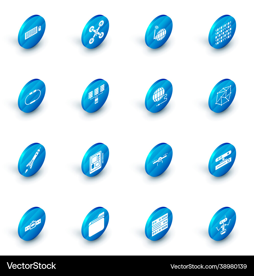 Set drone flying social network binary code vector image