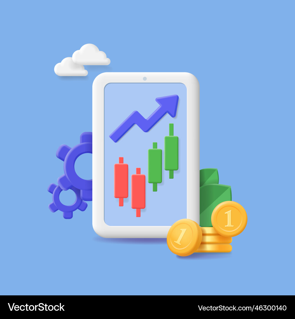 3d trading system online with smartphone concept vector image