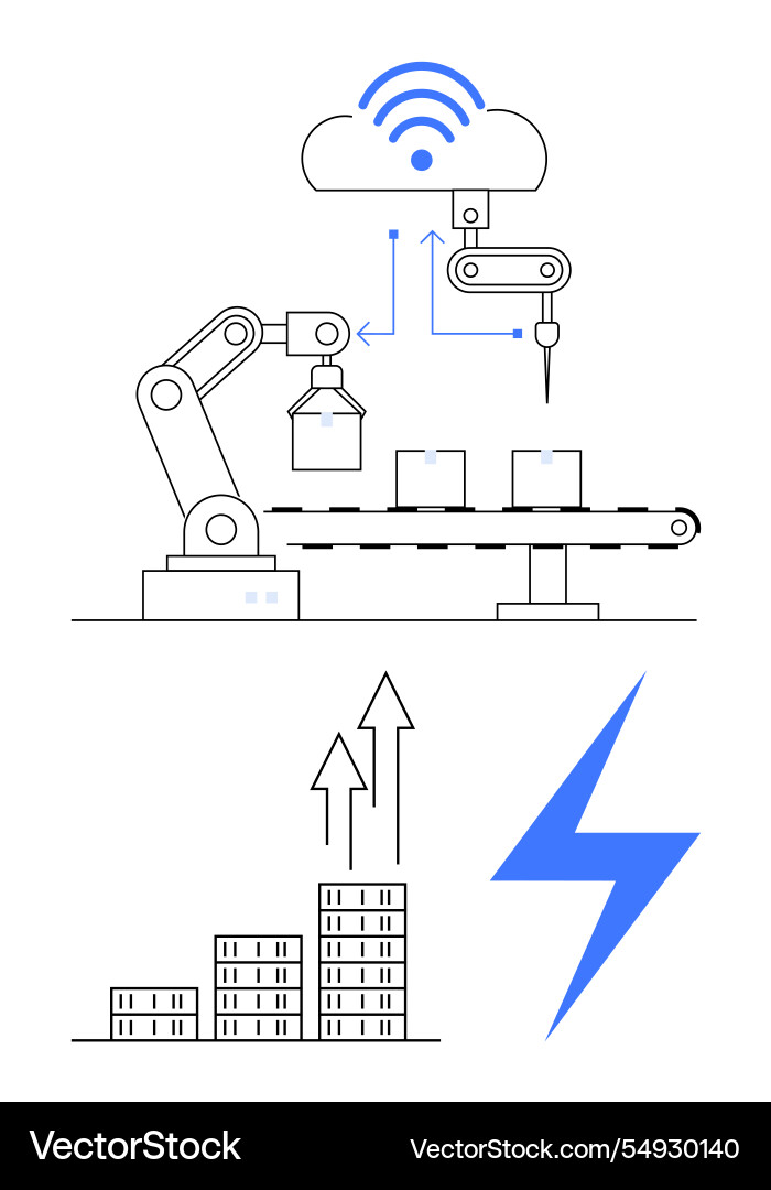 Automated robotics arm on conveyor with iot cloud Automated robotics arm on conveyor with iot cloud vector image