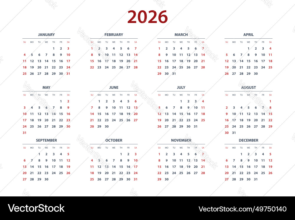 Calendar planner for 2026 template Calendar planner for 2026 template vector image