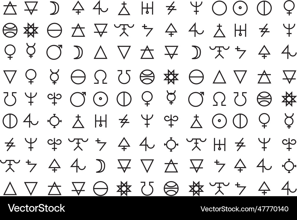Line of the alchemy symbol pattern background Line of the alchemy symbol pattern background Vector Image