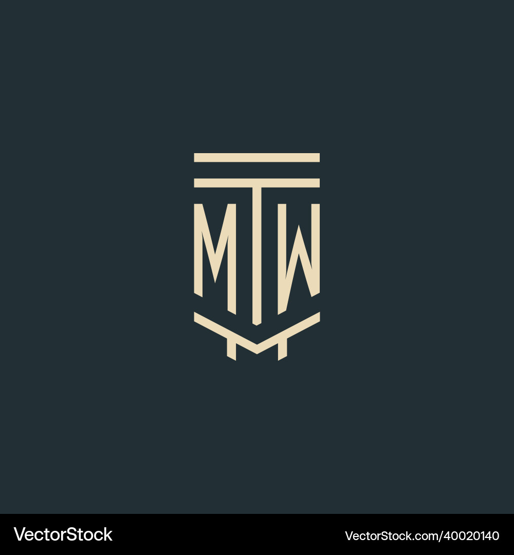 Mw initial monogram with simple line art pillar vector image