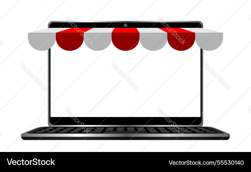 Notebook screen with red awning roof storefront Vector Image