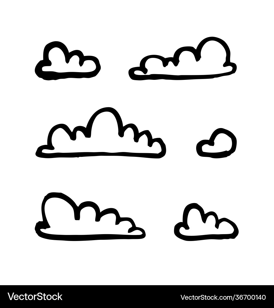 Set funny clouds in line art style on white Vector Image