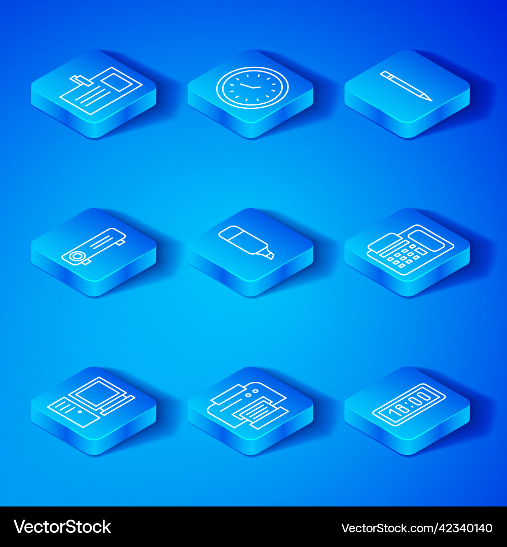 Set line computer monitor marker pen printer Vector Image