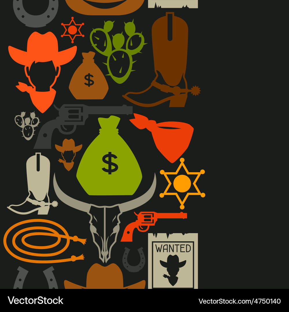 Wild west seamless pattern with cowboy objects vector image