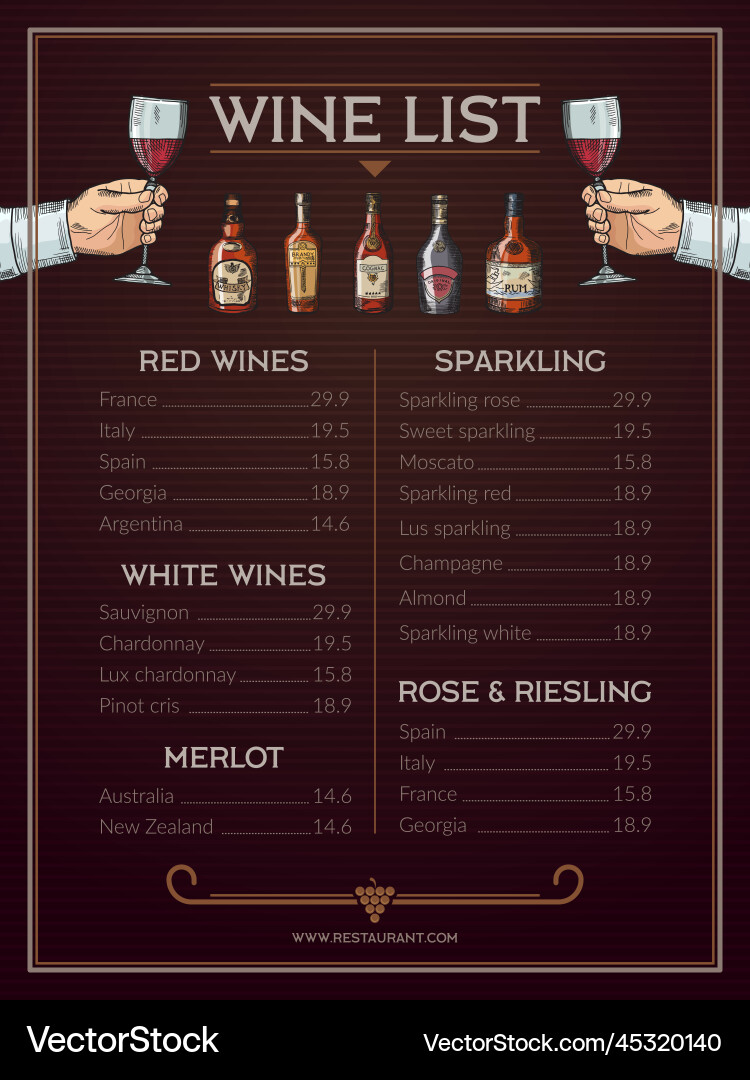 Wine menu print design template with place Wine menu print design template with place vector image