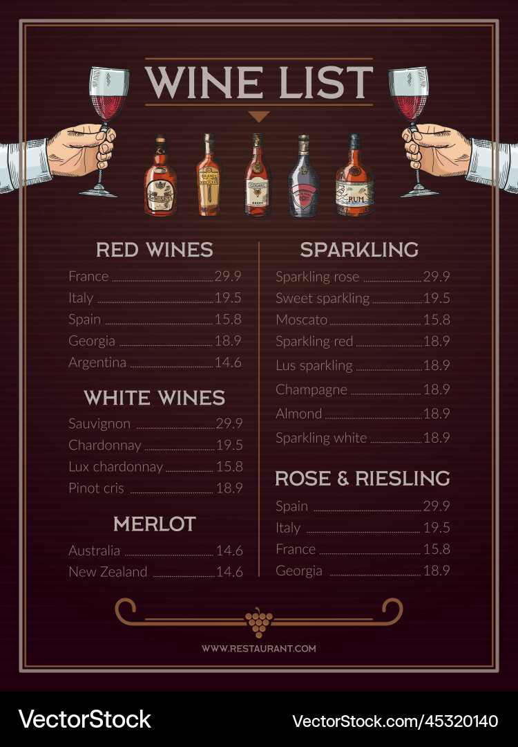 Wine menu print design template with place vector image