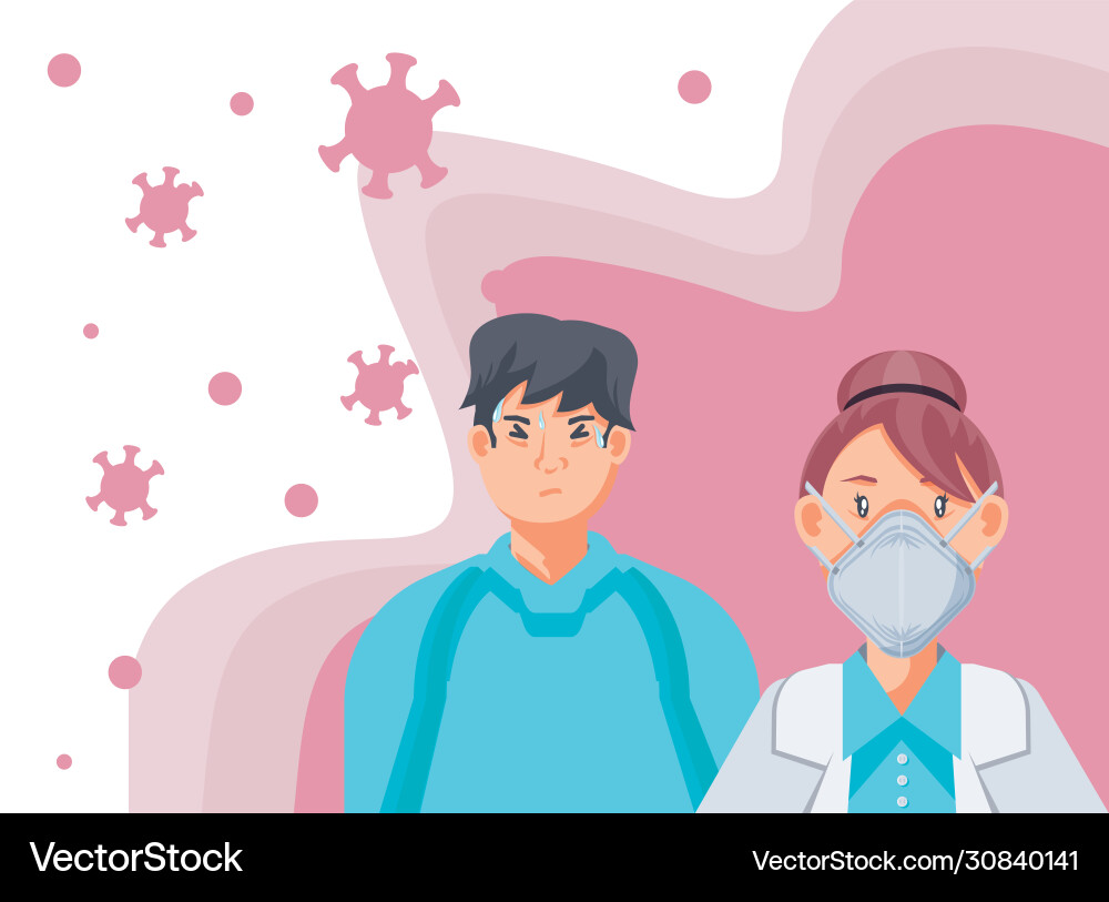 Arzt mit medizinischer Maske und Patient Arzt mit medizinischer Maske und Patient vektorbild