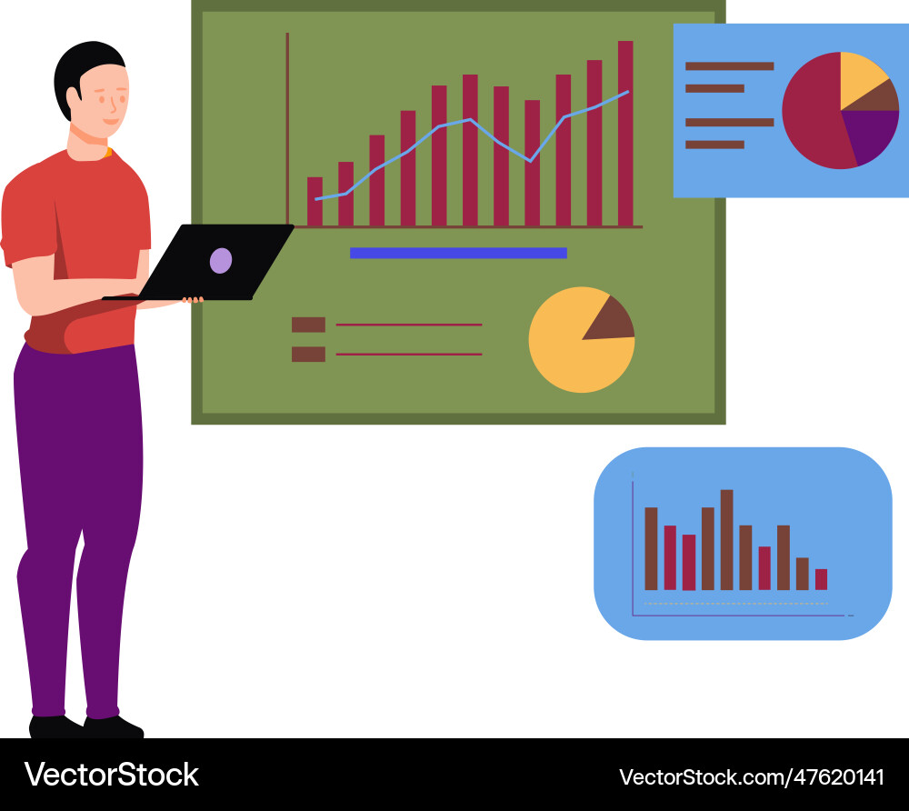 Boy is working on a graph report vector image