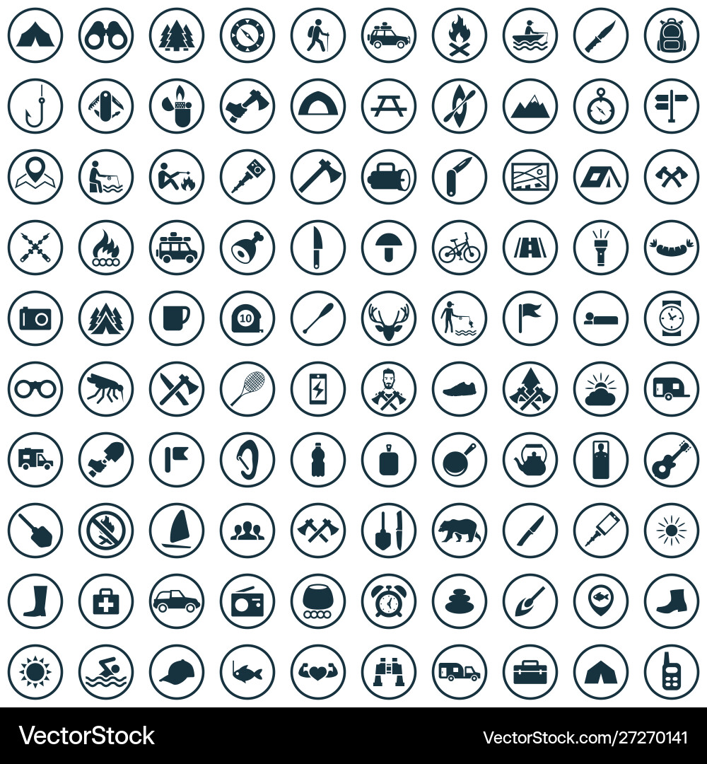 Camping 100 icons universal set for web and ui Vector Image