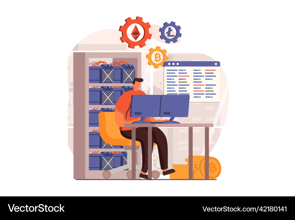 Cryptocurrency mining web concept in flat design Cryptocurrency mining web concept in flat design vector image