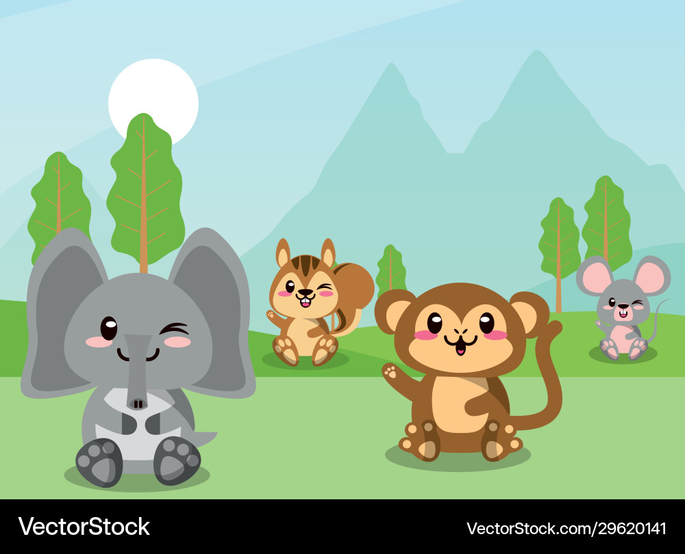 Cute elephant with monkey wild animals Royalty Free Vector