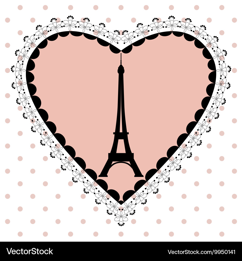 Eiffel tower in the frame of hearts vector image