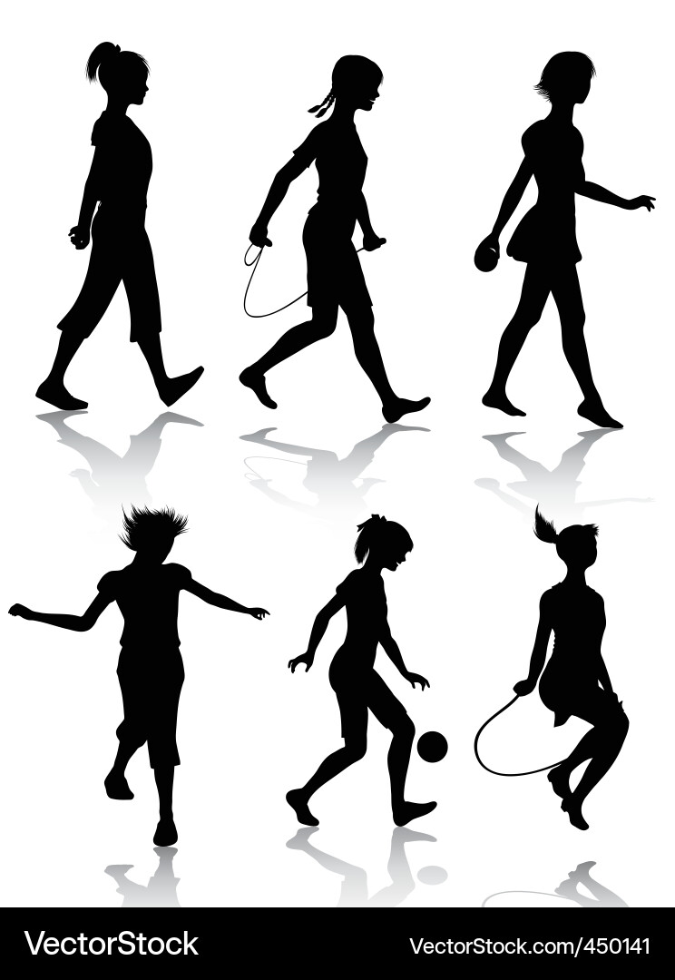 Girl Silhouettes Jumping Rope vector image