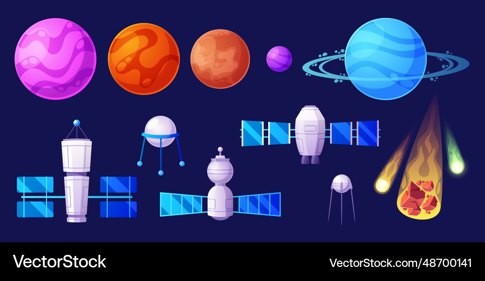Kosmisches Spiel Set von Raumobjekten isolierte Planeten Kosmisches Spiel Set von Raumobjekten isolierte Planeten vektorbild