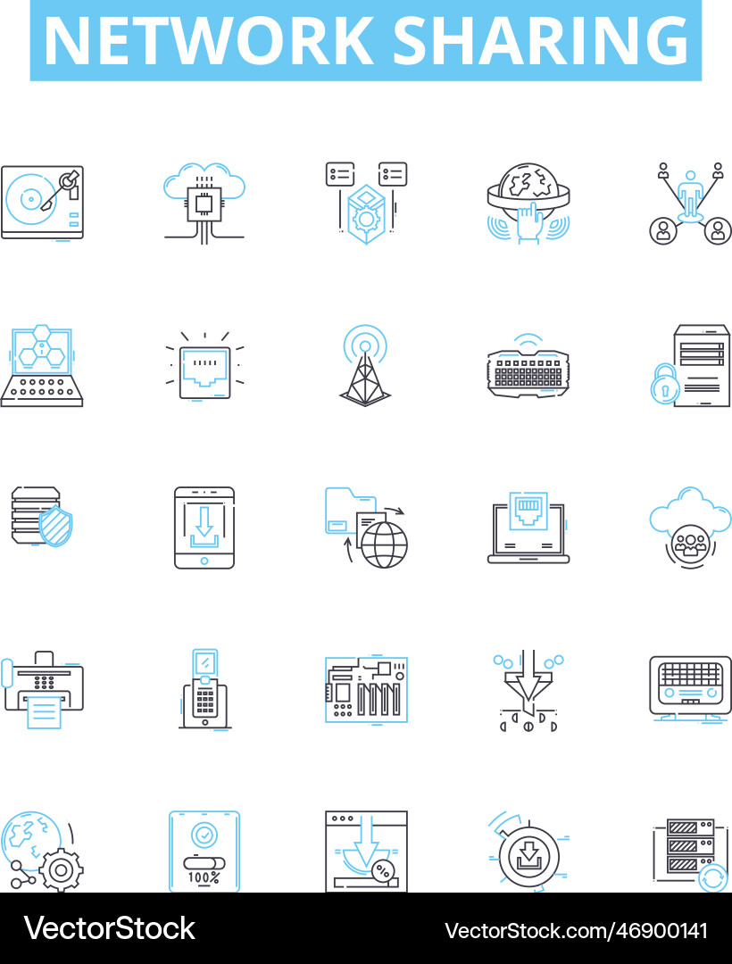 Network sharing line icons set networking Network sharing line icons set networking vector image