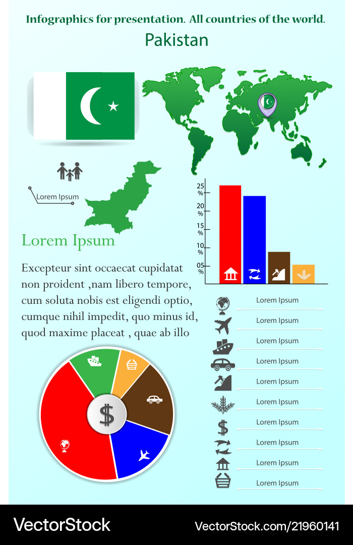 Pakistan infographics for presentation all Pakistan infographics for presentation all vector image