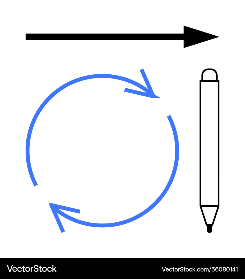 Pen with circular arrows and straight arrow Pen with circular arrows and straight arrow vector image