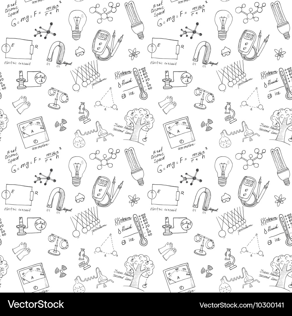 Physics and sciense seamless pattern with sketch vector image