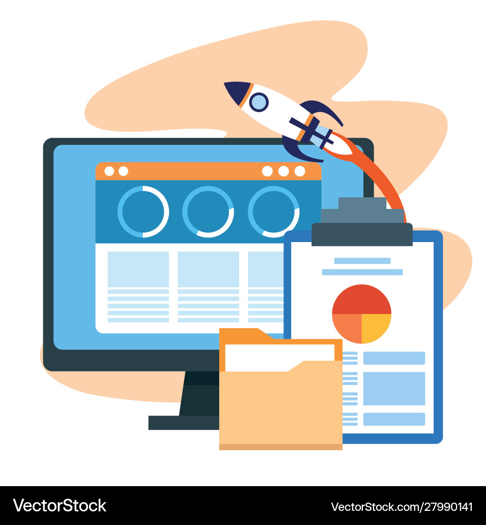 Rocket with computer and clipboard Rocket with computer and clipboard vector image