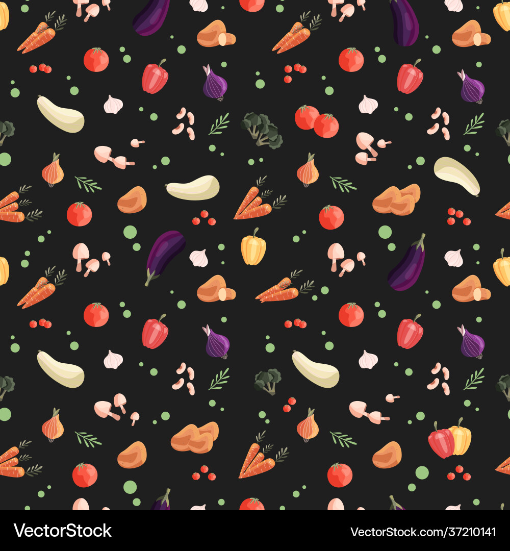 Seamless pattern with colorful vegetables on dark Seamless pattern with colorful vegetables on dark vector image