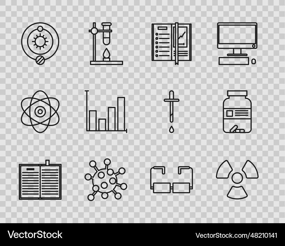 Set line open science book radioactive notebook Set line open science book radioactive notebook vector image