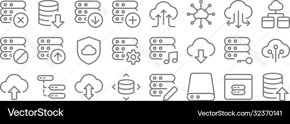 Work office server line icons linear set quality Work office server line icons linear set quality vector image