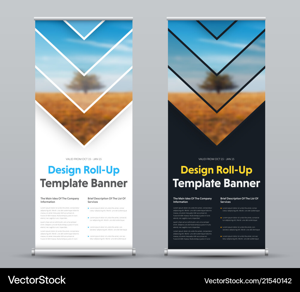 Design of roll-up banner with arrows and place Design of roll-up banner with arrows and place vector image
