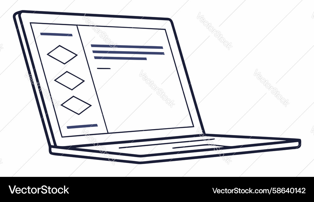 Laptop with data flow information processing Vector Image