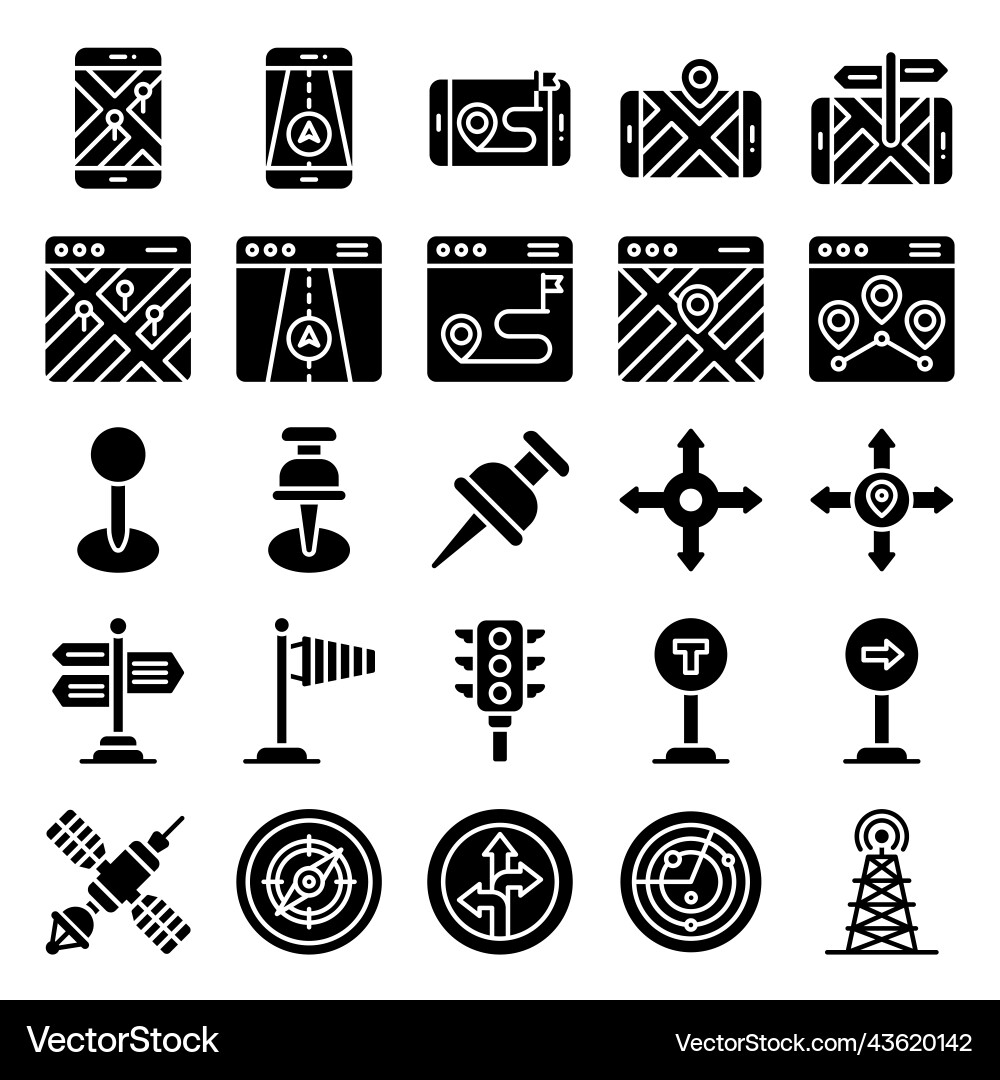 Location map and navigation solid icon set 3 Vector Image