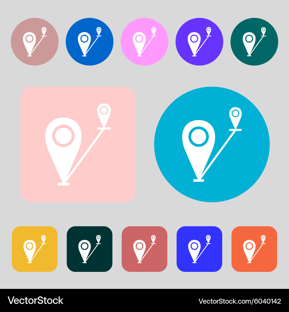 Map pointer icon sign 12 colored buttons flat Vector Image