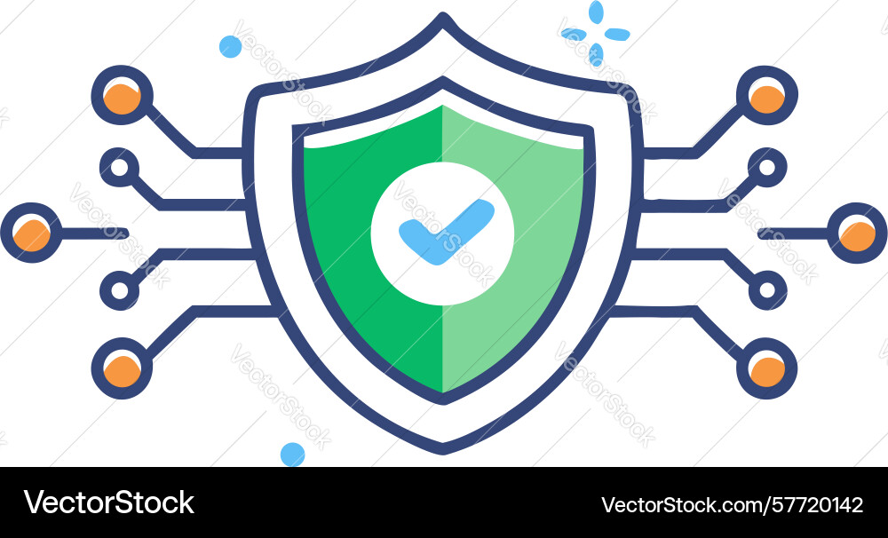 Secure cybersecurity shield with checkmark icon vector image