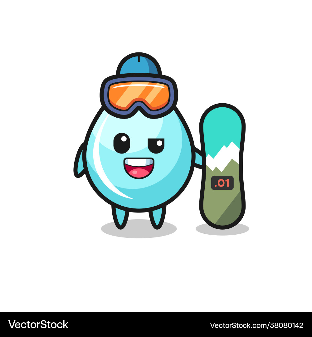Water drop character with snowboarding style Water drop character with snowboarding style vector image