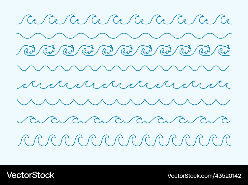 Waves curve line style sea pattern borders vector image