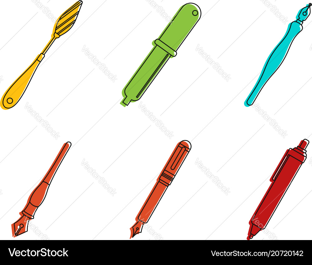 Writing icon set color outline style Writing icon set color outline style vector image