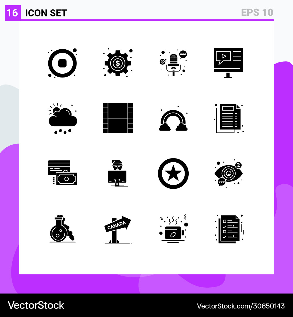 16 universal solid glyphs set for web and mobile Vector Image