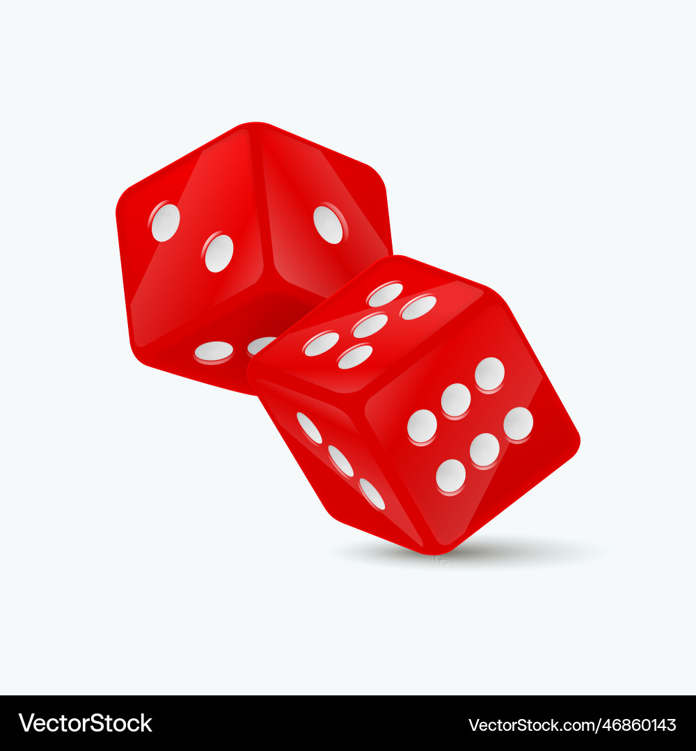 3d realistic red game dice with white dots vector image