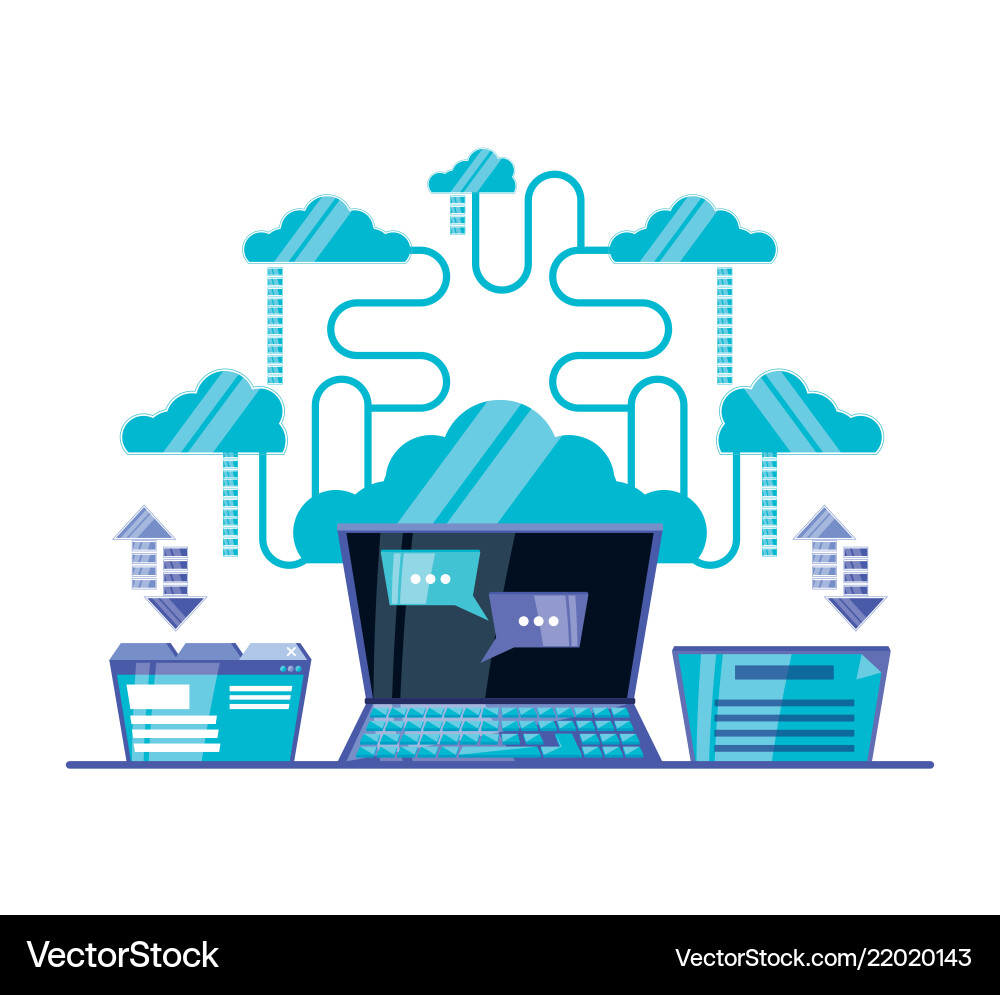 Cloud computing network with laptop vector image