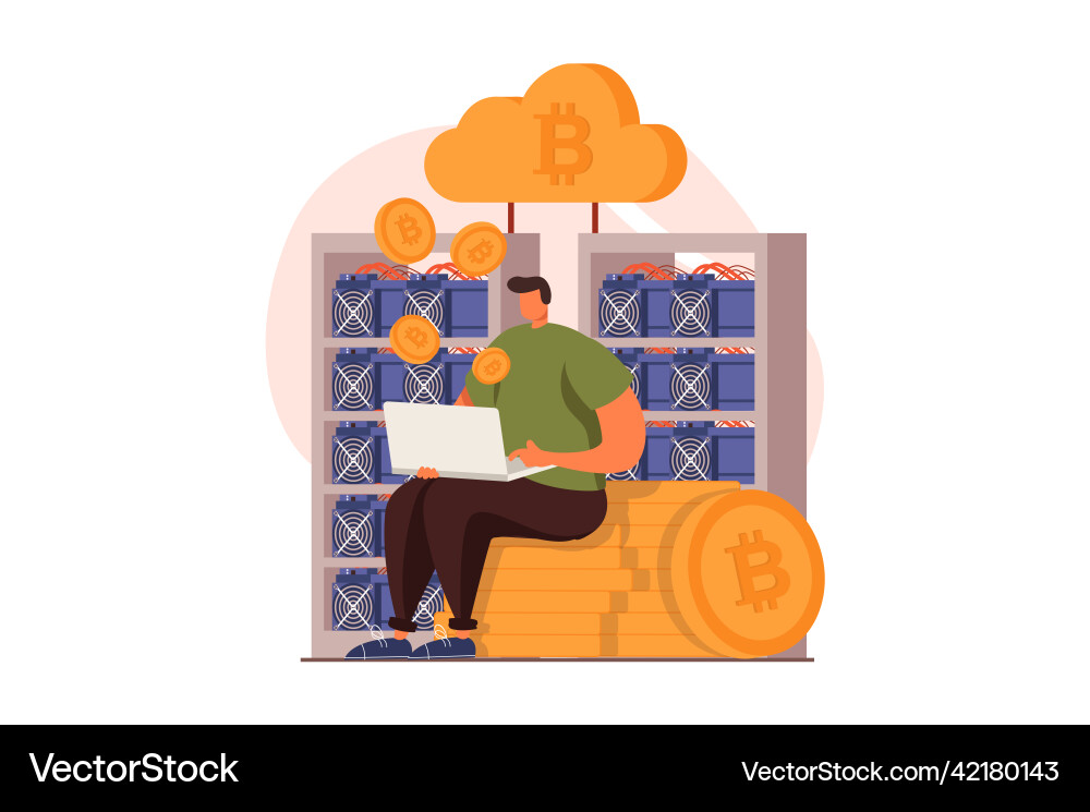 Cryptocurrency mining web concept in flat design Cryptocurrency mining web concept in flat design vector image