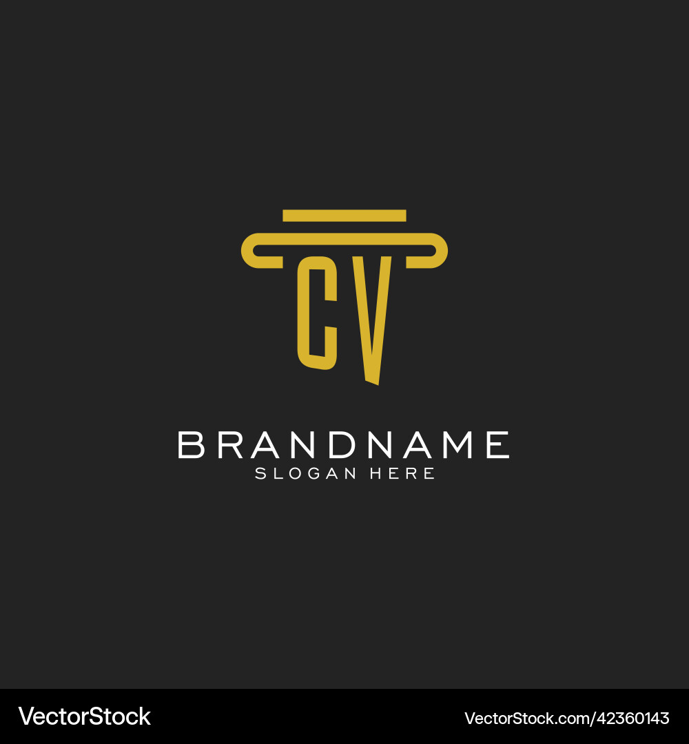 Cv initial logo with simple pillar style design vector image