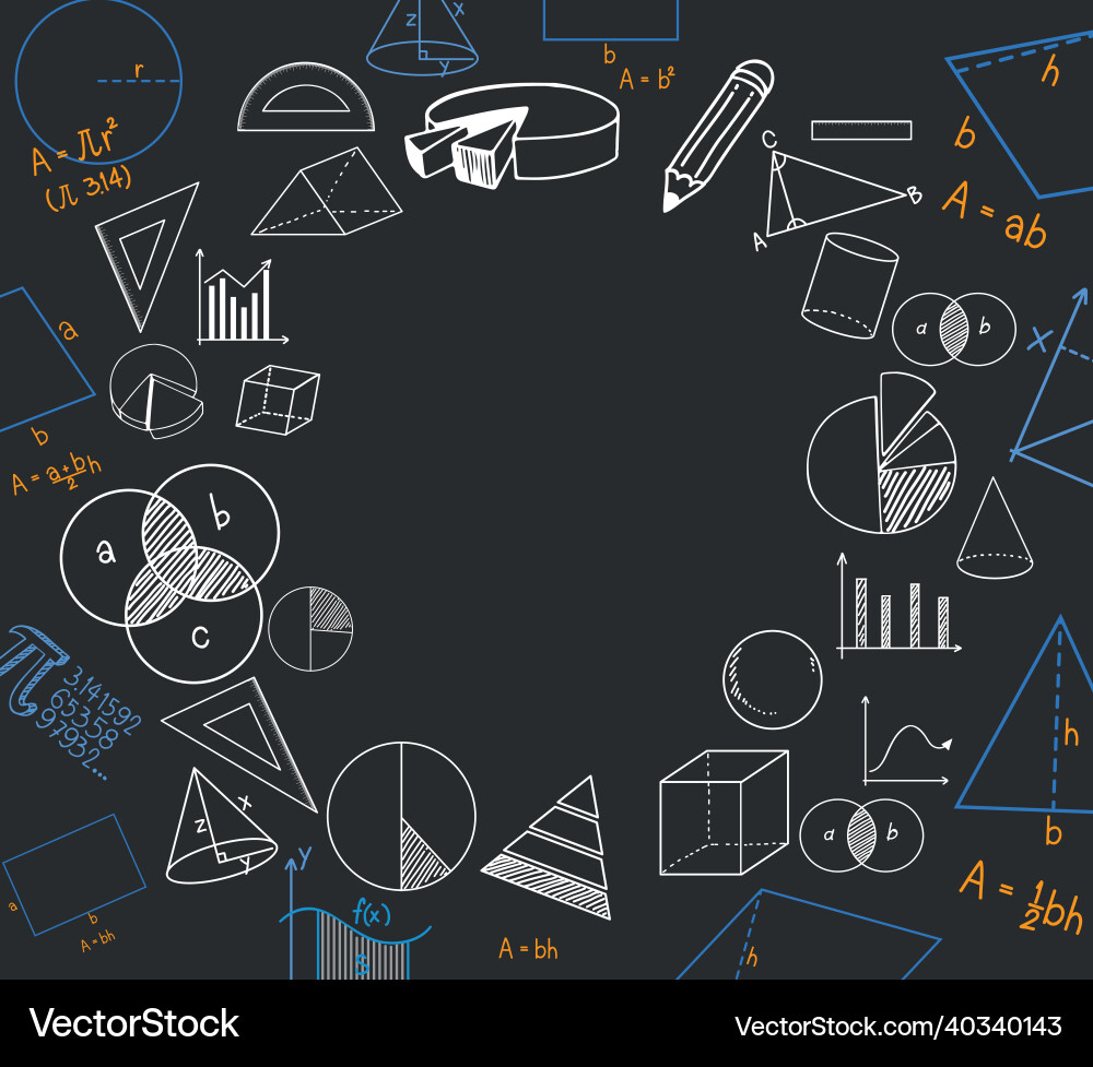 Doodle math objects border vector image